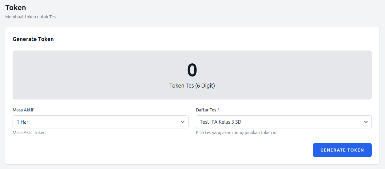 Interface pengelolaan token