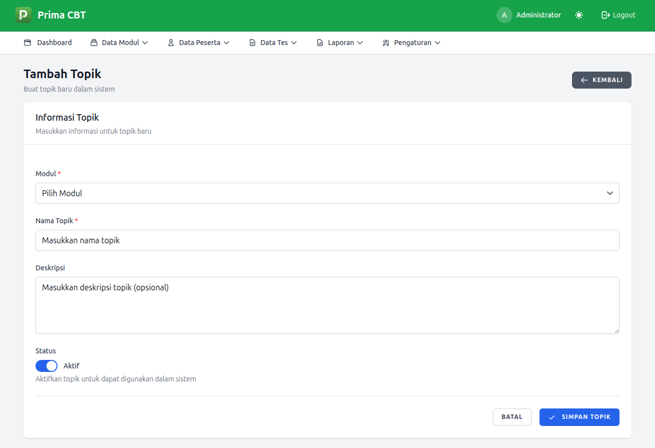 Form pembuatan topik baru