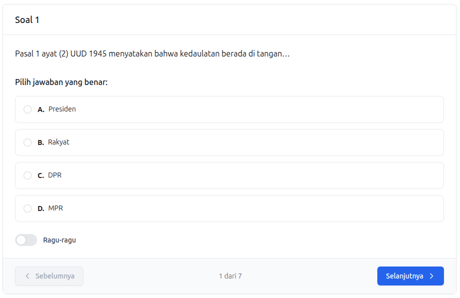Screenshot soal pilihan ganda